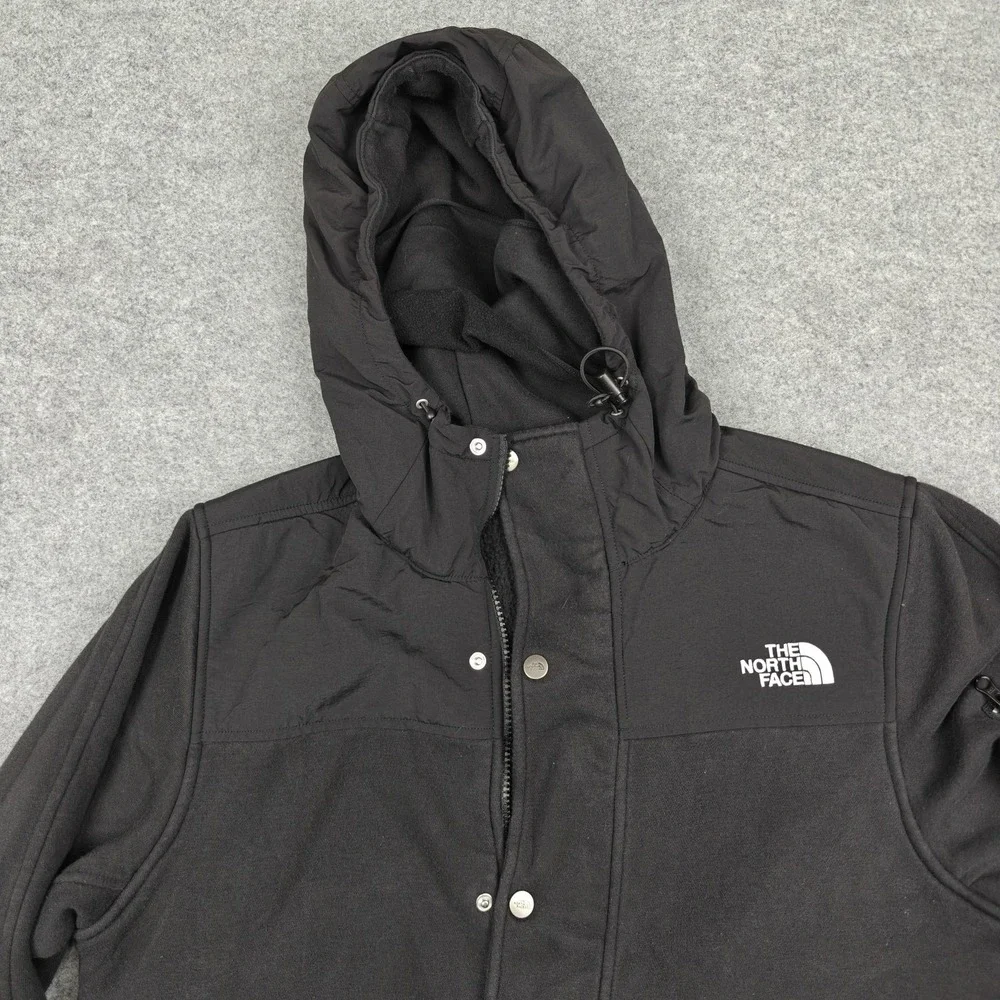 The North Face Jacket Mens Medium Black Hooded Fleece‎ Full Zip Broken Zipper